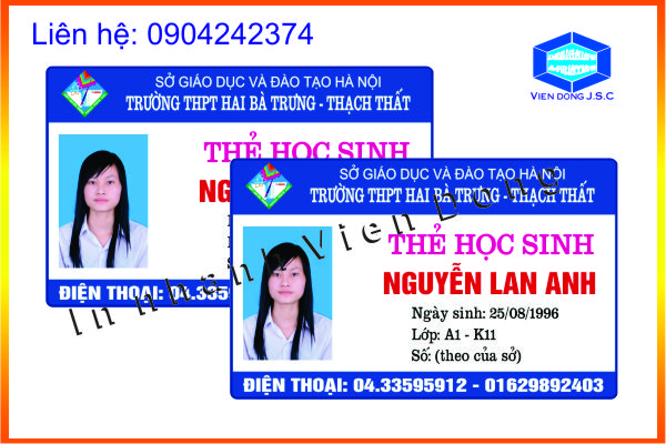 In thẻ học sinh giá rẻ, lấy ngay Hà Nội | Tại Quận 9-TP HCM | In nhanh Lay ngay Ha Noi HCM, Cung cap Tui, Hop dung qua